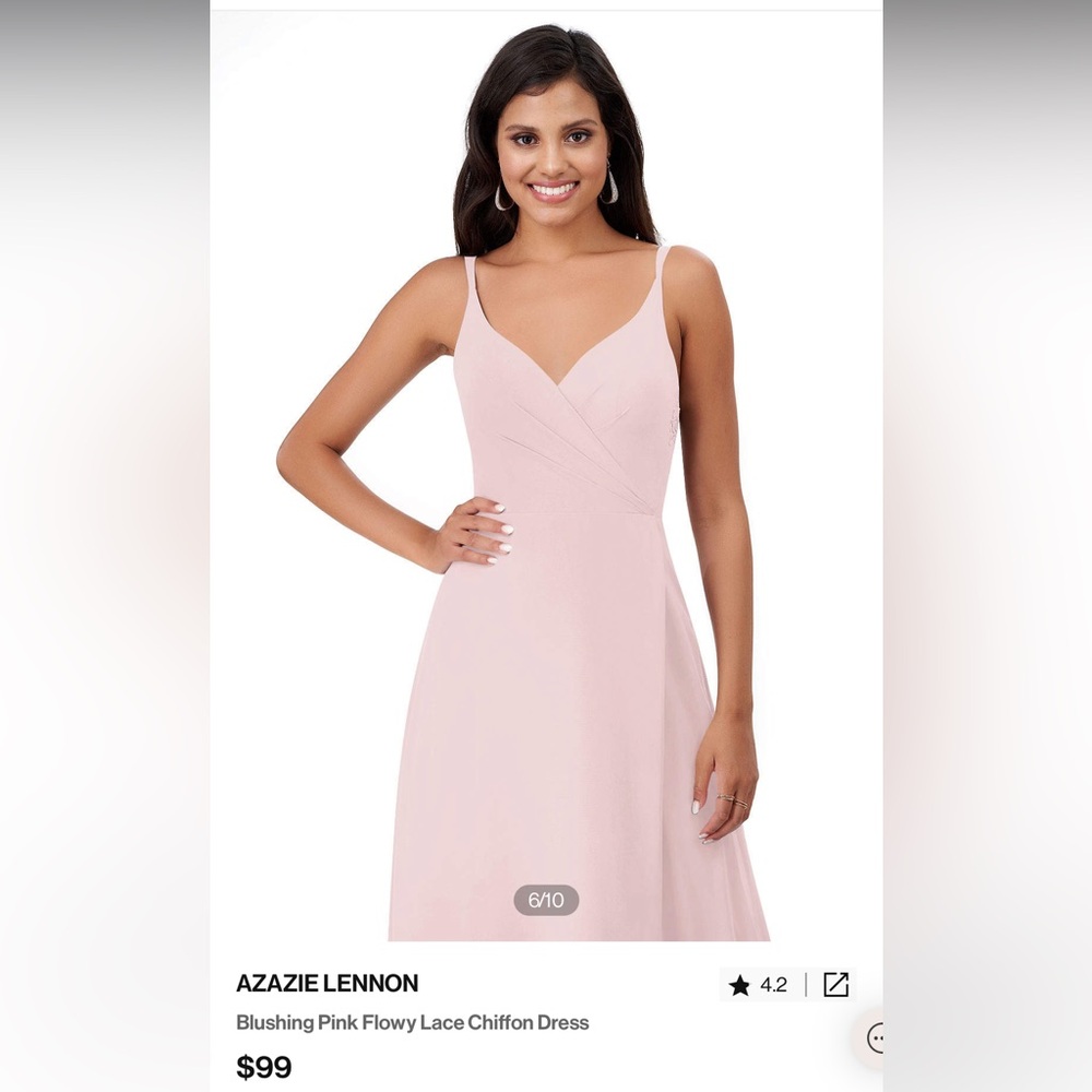 Azazie Lennon bridesmaid dress, blushing pink color, size A8